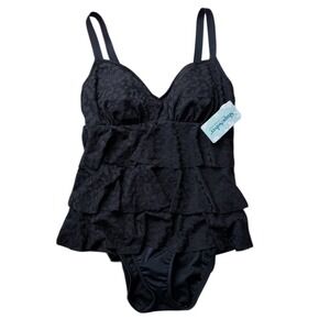 Shape Solver Size 10 Black Triple Tier Shadow Prowl One Piece Swimsuit NWT